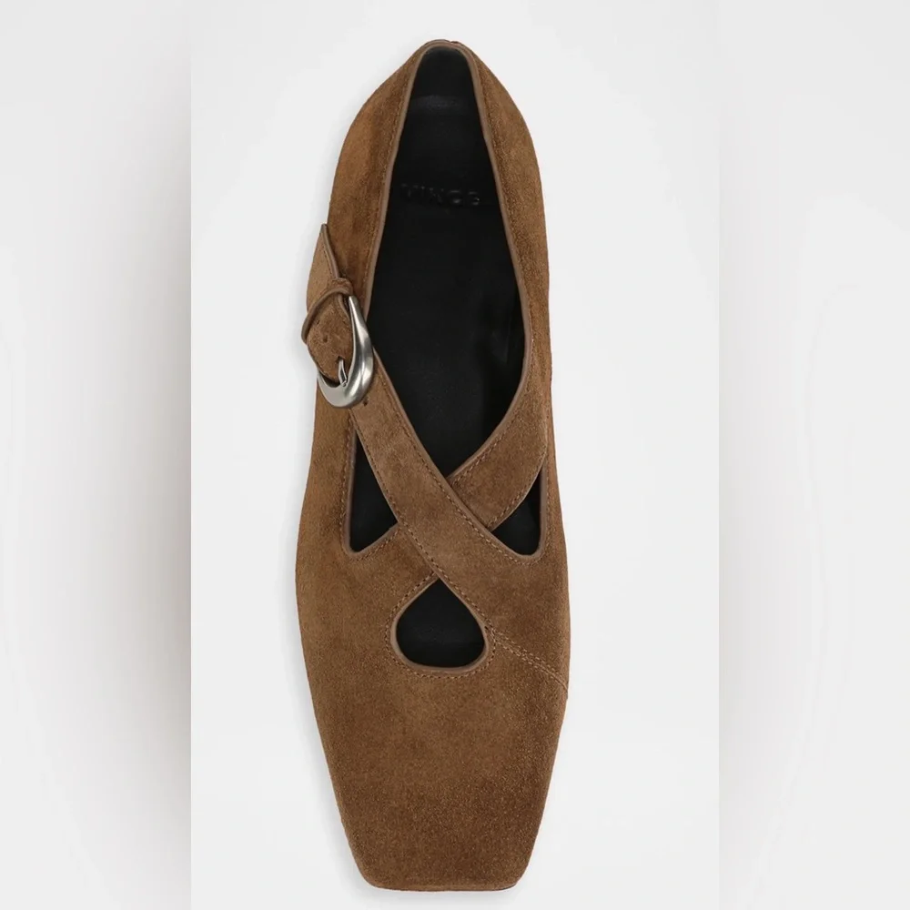 Vince Brown Cici Suede Luxury Women's Crisscross‎ Ballerina Flats